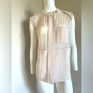 Chico’s Black Label Nude Beige Laser Cut Sleeveless Blouse Sz XL Chico’s Sz 3